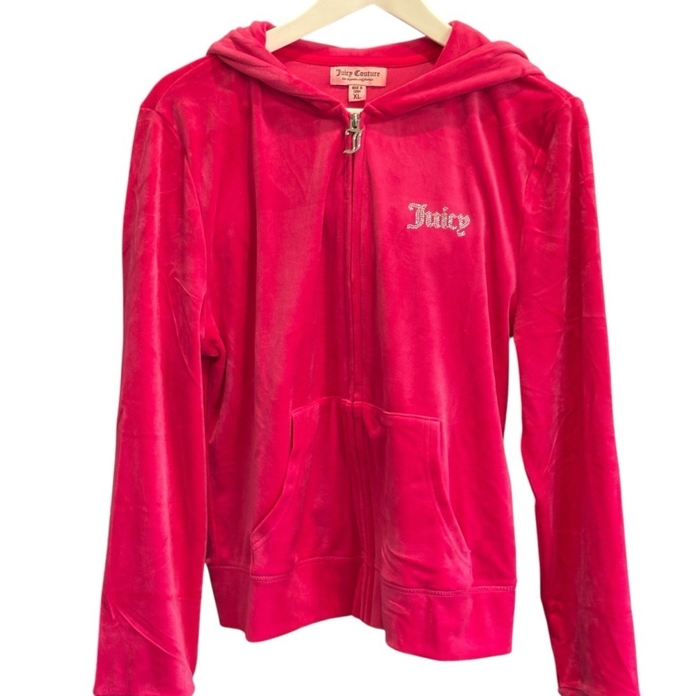Juicy Couture Velour Pink Sparkle Hoodie Jacket Size XL - Picture 2 of 7